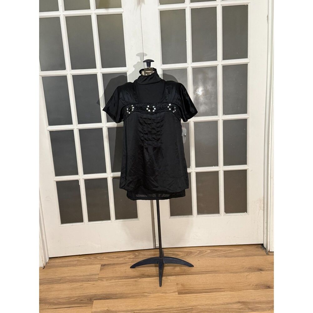 Worthington Women's Black Satin Beaded Blouse